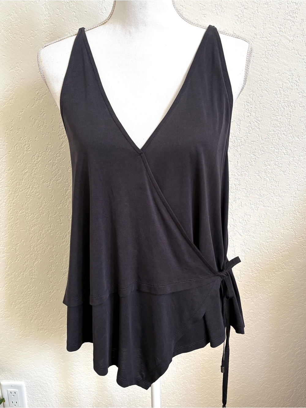 Free People Grey draped cross over camisole tank top side  tie S